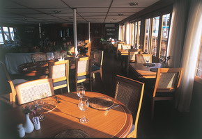 Dining room in Pandaw Cruise, Mekong river cruise trip, Vietnam and Cambodia section